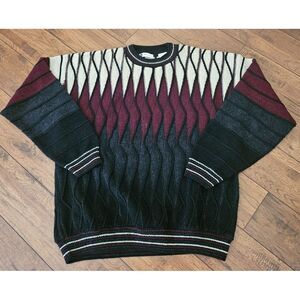 Bachrach Sweater COOGI style Chunky 3d Knit Burgandy Tan Navy‎ Size Large